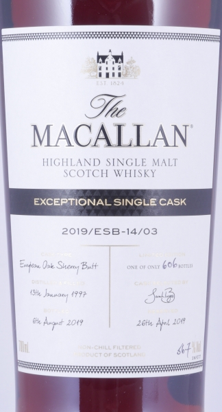 Macallan 1997 22 Years Exceptional Single Cask 2019 European Oak Sherry Butt Cask No. 14/03 Highland Single Malt Scotch Whisky 56,7%