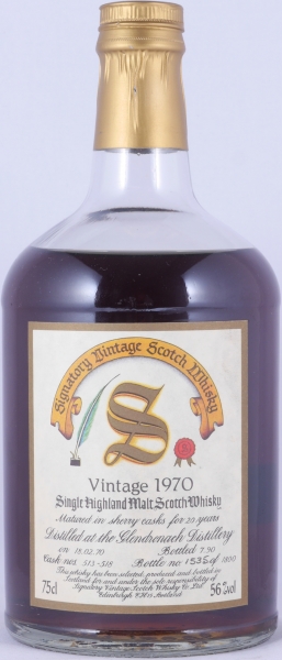 Glendronach 1970 20 Years Sherry Casks No. 513-518 Signatory Vintage Dumpy Bottle Highland Single Malt Scotch Whisky 56,0%