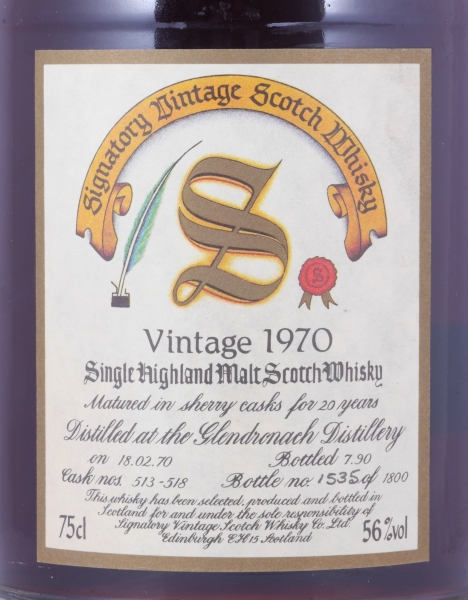 Glendronach 1970 20 Years Sherry Casks No. 513-518 Signatory Vintage Dumpy Bottle Highland Single Malt Scotch Whisky 56,0%