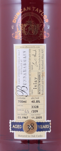 Bunnahabhain 1967 38 Years Sherry Cask No. 3328 Duncan Taylor Cask Strength Rare Auld Edition Islay Single Malt Scotch Whisky 40.8%