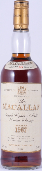 Macallan 1967 18 Years bottled in the Year 1986 Sherry Wood Highland Single Malt Scotch Whisky 43.0%