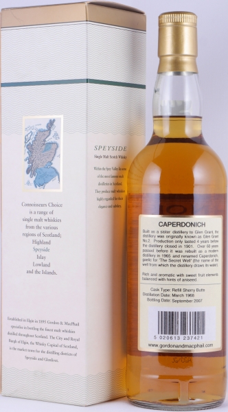 Caperdonich 1968 39 Years Refill Sherry Butts Gordon and MacPhail Connoisseurs Choice Speyside Single Malt Scotch Whisky 46.0%