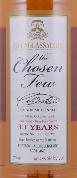 Glenglassaugh 1978 33 Years Bourbon Barrel The Chosen Few Highland Single Malt Scotch Whisky Cask Strength 46,3%