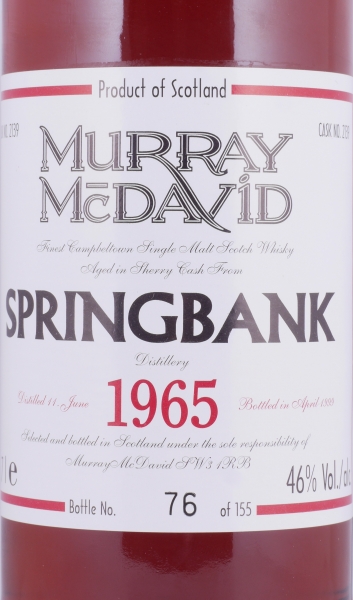 Springbank 1965 33 Years Sherry Cask No. 2139 Murray McDavid