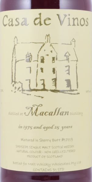 Macallan 1975 25 Years Sherry Butt Cask No. 17113 Casa De Vinos Highland Single Malt Scotch Whisky 54.0%