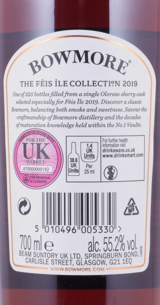 Bowmore 1995 23 Years Oloroso Sherry Cask Feis Ile 2019 Limited Edition Islay Single Malt Scotch Whisky Cask Strength 55.2%