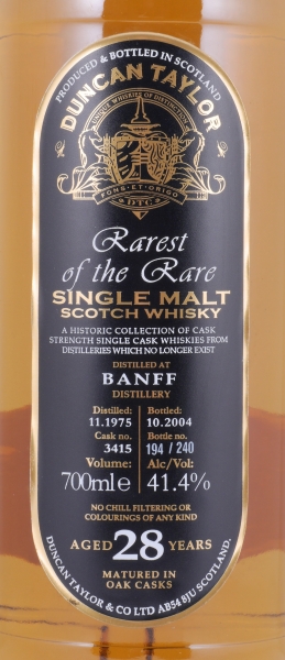 Banff 1975 28 Years Oak Cask No. 3415 Duncan Taylor Rarest of the Rare Highland Single Malt Scotch Whisky 41.4%