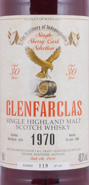 Glenfarclas 1970 30 Years Sherry Cask No. 2016 Eagle Label Highland Single Malt Scotch Whisky Cask Strength 49.3%