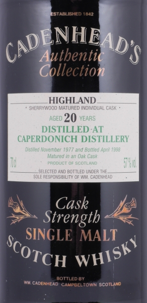 Caperdonich 1977 20 Years Sherrywood Cask Cadenhead Authentic Collection Speyside Single Malt Scotch Whisky 57,0%