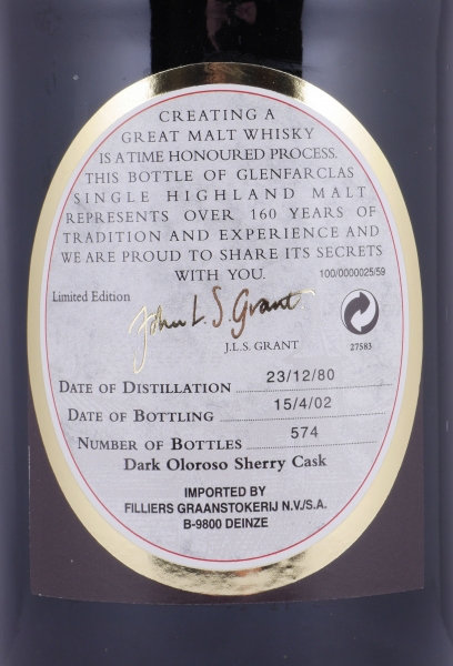 Glenfarclas 1980 21 Years Dark Oloroso Sherry Cask Limited Edition Highland Single Malt Scotch Whisky 53.0%