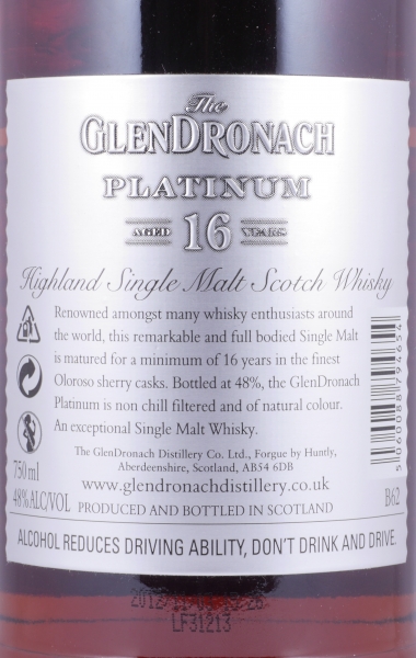 Glendronach Platinum 16 Years Oloroso Sherry Casks 1st Release 2012 Highland Single Malt Scotch Whisky 48.0%