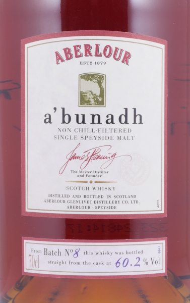 Aberlour A bunadh Batch No. 8 Oloroso Sherry Butts Speyside Single Malt Scotch Whisky Cask Strength 60.2%