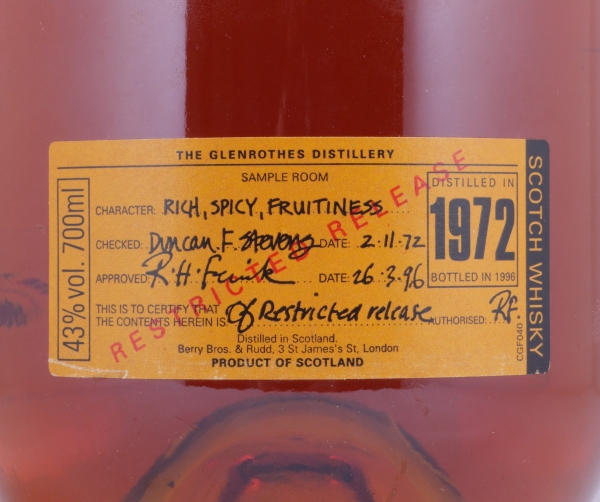 Glenrothes 1972 23 Years Sherry Cask Restricted Release Speyside Single Malt Scotch Whisky 43,0%