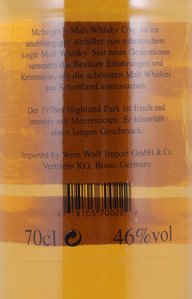 Highland Park 1978 18 Years Refill Sherry Oak Cask McIntyres Orkney Islands Single Malt Scotch Whisky 46.0%