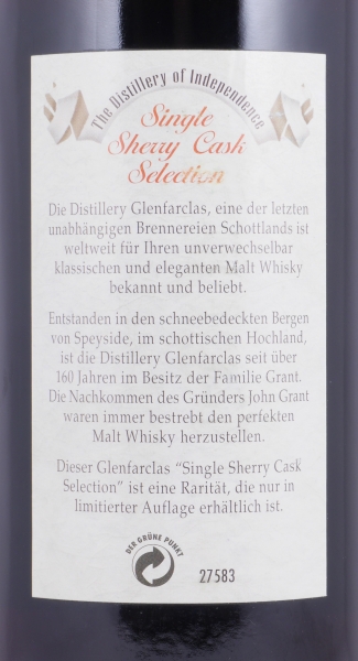 Glenfarclas 1971 27 Years Dark Sherry Cask No. 3515 Eagle Label Highland Single Malt Scotch Whisky Cask Strength 57,7%