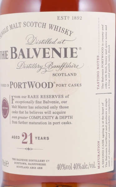 Balvenie 21 Years Port Wood Limited Release 2008 Highland Single Malt Scotch Whisky 40.0%