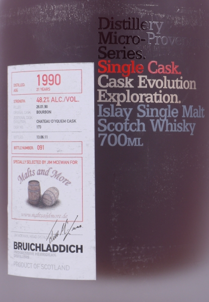 Bruichladdich 1990 21 Years Bourbon/Chateau D Yquem Cask No. 173 Micro-Provenance Islay Single Malt Scotch Whisky 48,2%