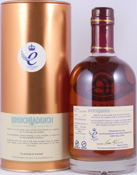 Bruichladdich 1989 16 Years Refill Sherry Cask No. 944 The Queens Award Valinch Islay Single Malt Scotch Whisky 55.7