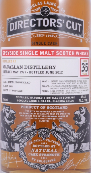 Macallan 1977 35 Years Refill Hogshead Cask No. DL 8682 Douglas Laing Directors Cut Speyside Single Malt Scotch Whisky 45.6%