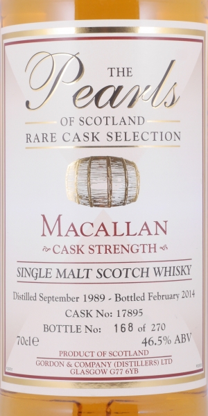 Macallan 1989 24 Years Oak Cask No. 17895 The Pearls of Scotland Rare Cask Highland Single Malt Scotch Whisky 46.5%