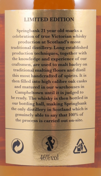 Springbank 21 Years Limited Edition 2015 Bourbon and Sherry Casks Campbeltown Single Malt Scotch Whisky 46,0%