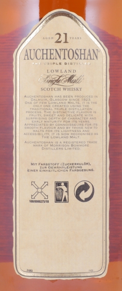 Auchentoshan 21 Years Bourbon and Sherry Casks The Triple Distilled Lowland Single Malt Scotch Whisky 43,0%