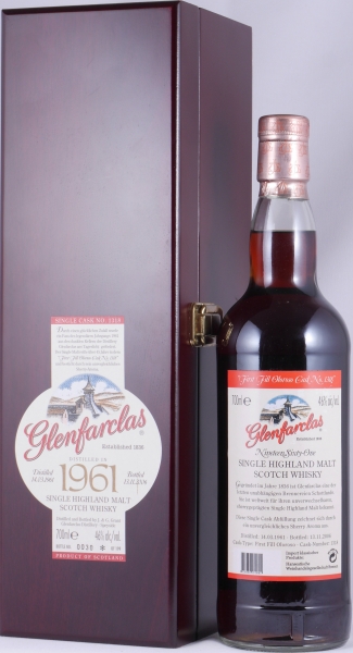 Glenfarclas 1961 45 Years First Fill Oloroso Sherry Cask No. 1318 Highland Single Malt Scotch Whisky 46,0%