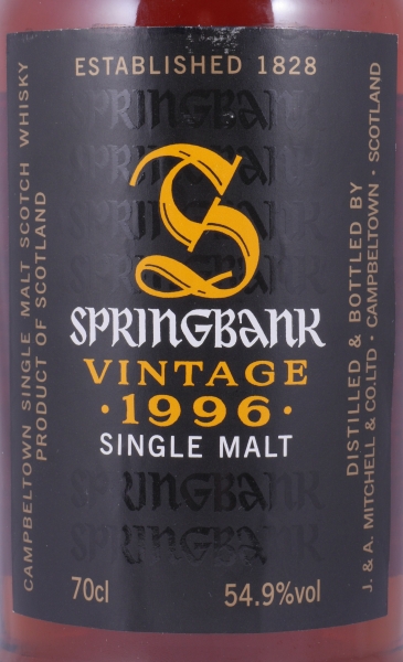 Springbank 1996 13 Years Fino Sherry Cask No. 263 Campbeltown Single Malt Scotch Whisky Cask Strength 54.9%