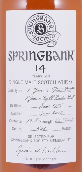 Springbank Society 1998 14 Years Port Butt + Refill Bourbon Butt Campbeltown Single Malt Scotch Whisky 55.7%