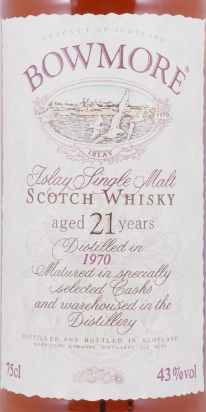 Bowmore 1970 21 Years Specially Selected Casks Cream Seagull Label Islay Single Malt Scotch Whisky 43.0%