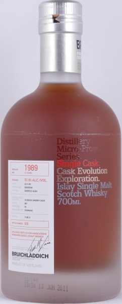 Bruichladdich 1989 21 Years Bourbon / Oloroso Sherry Cask No. 007 Micro-Provenance Islay Single Malt Scotch Whisky 51.9%