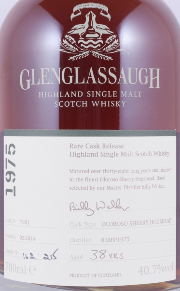 Glenglassaugh 1975 38 Years Oloroso Sherry Hogshead Cask No. 7301 Highland Single Malt Scotch Whisky 40,7%