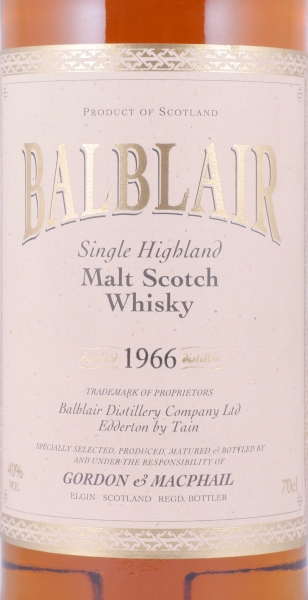 Balblair 1966 37 Years Gordon und MacPhail Licensed Bottling Gold Screw Cap Highland Single Malt Scotch Whisky 40,0%