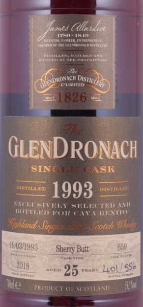 Glendronach 1993 25 Years Sherry Butt Cask No. 659 Highland Single Malt Scotch Whisky 59.1%