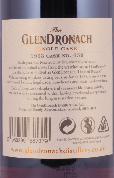 Glendronach 1993 25 Years Sherry Butt Cask No. 659 Highland Single Malt Scotch Whisky 59.1%