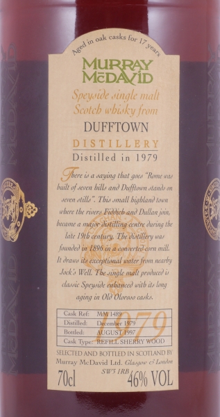 Dufftown 1979 17 Years Refill Sherry Wood Cask No. MM 1489 Murray McDavid Speyside Single Malt Scotch Whisky 46,0%