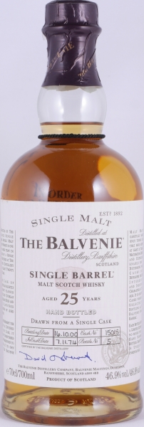 Balvenie 1974 25 Years Single Barrel Oak Cask No. 15015 Highland Single Malt Scotch Whisky 46.9%