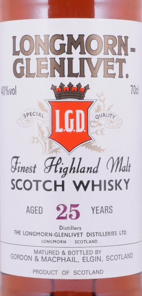 Longmorn 25 Years Gordon and MacPhail Licensed Bottling Finest Highland Single Malt Scotch Whisky 40.0%