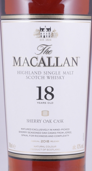 Macallan 18 Years Sherry Oak Cask Annual 2018 Release Highland Single Malt Scotch Whisky 43,0%