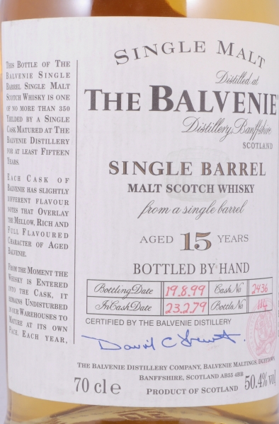 Balvenie 1979 15 Years Oak Cask No. 2436 Single Barrel Highland Single Malt Scotch Whisky 50,4%