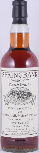 Springbank 1996 10 Years Sherry Cask No. 578 Private Bottling Campbeltown Single Malt Scotch Whisky Cask Strength 57.2%