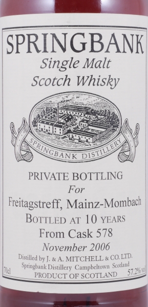 Springbank 1996 10 Years Sherry Cask No. 578 Private Bottling Campbeltown Single Malt Scotch Whisky Cask Strength 57.2%