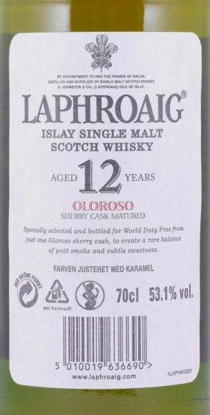 Laphroaig 12 Years Oloroso Sherry Cask World Duty Free 2007 Limited Edition Islay Single Malt Scotch Whisky 53,1%