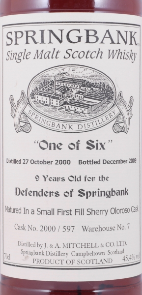 Springbank 2000 9 Years Small First Fill Oloroso Sherry Cask No. 2000/597 Campbeltown Single Malt Scotch Whisky 45,4%