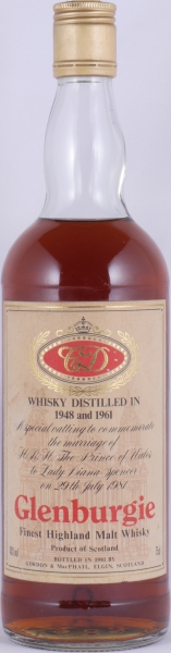 Glenburgie 1948 and 1961 Special Vatting to Commemorate the Mariage of The Prince of Wales to Lady Diana Spencer Highland Single Malt Scotch Whisky 40.0%