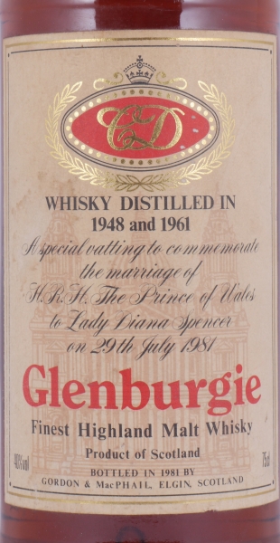 Glenburgie 1948 and 1961 Special Vatting to Commemorate the Mariage of The Prince of Wales to Lady Diana Spencer Highland Single Malt Scotch Whisky 40.0%