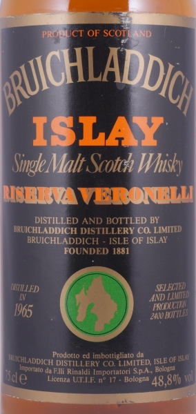 Bruichladdich 1965 22 Years Riserva Veronelli Rinaldi Import Islay Single Malt Scotch Whisky 48.8%