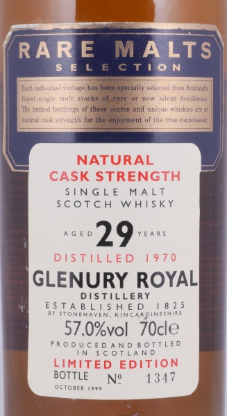 Glenury Royal 1970 29 Years Diageo Rare Malts Selection Limited Edition Highland Single Malt Scotch Whisky Cask Strength 57,0%