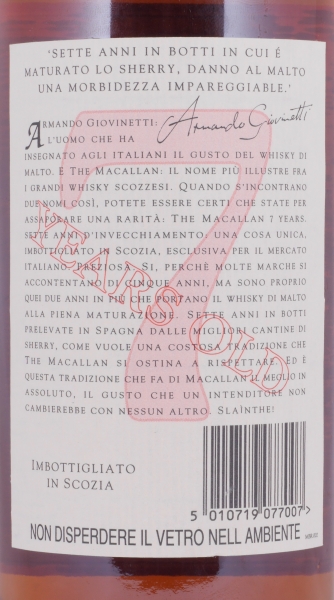 Macallan 7 Years Sherry Wood Armando Giovinetti Special Selection Highland Single Malt Scotch Whisky 40,0%