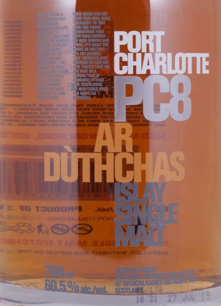 Bruichladdich 2001 8 Years Port Charlotte PC8 Ar Dùthchas American Oak Casks Islay Single Malt Scotch Whisky 60,5%